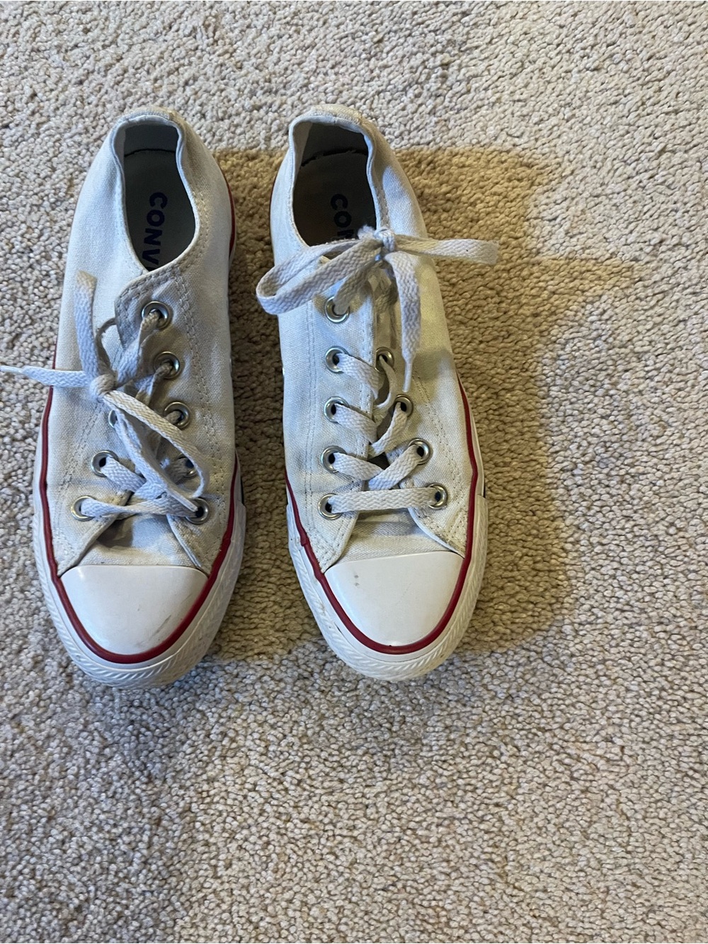 Converse White Canvas Low-Top Sneakers with Red Stripe